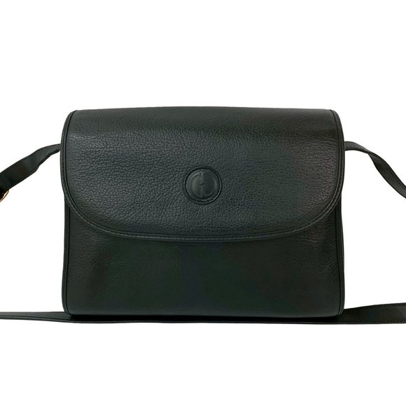 GUCCI Old Gucci Vintage GG Logo Embossed Leather Shoulder Bag/Pochette Black ... - Picture 1 of 10